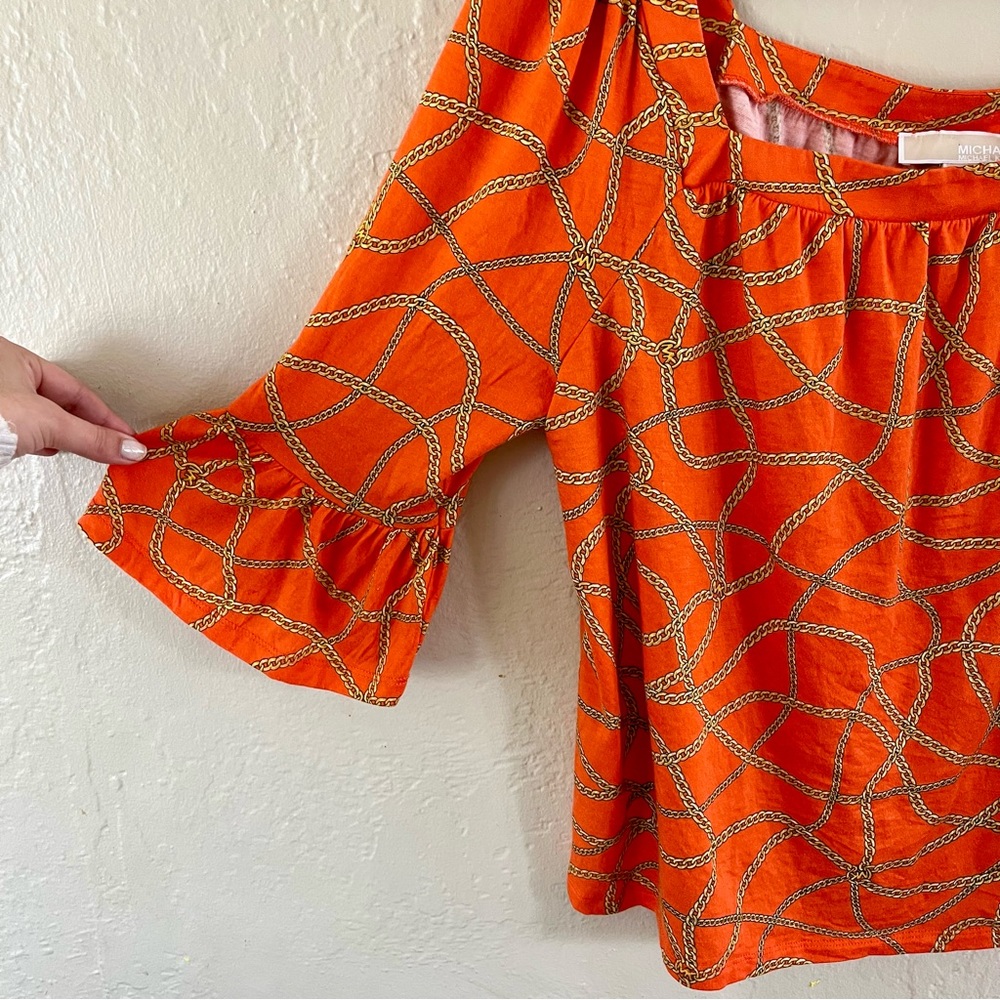 Michael Kors Square Neck Zinnia Chain Print Top Size L - Picture 3 of 8